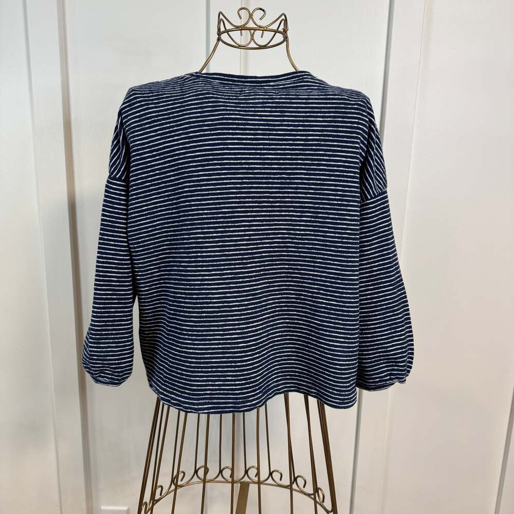 Madewell V-Neck Bubble-Sleeve Striped Sweatshirt Top - Picture 3 of 3